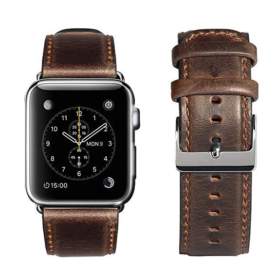 yearscase 42MM Retro Vintage Genuine Leather iWatch Strap Replacement Compatible Apple Watch Band Series 3 Series 2 Series 1 Nike  Hermes&Edition - Coffee