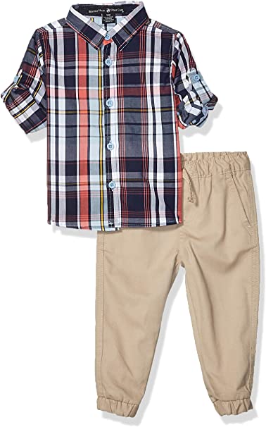 Beverly Hills Polo Club Baby Boys Woven Shirt and Pant Set