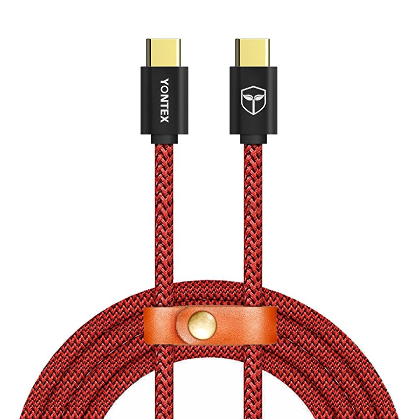 2M USB C to USB C Cable, USB 2.0 Type-C Cable Nylon Braided for MacBook Pro, Google Pixel, OnePlus 3, LG G6, Samsung Galaxy S8, S8 Plus, Nintendo Switch and More by YONTEX (Red)