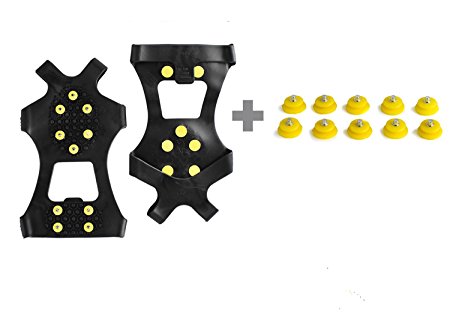 Ice Cleats, Willceal Ice Grips Traction Cleats Grippers Non-slip Over Shoe/Boot Rubber Spikes Crampons Anti Slip 10 Steel Studs Crampons Slip-on Stretch Footwear (Extra 10 Studs