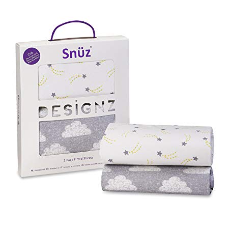 Snuz Bedside Crib Fitted Sheets, Pack of 2 - Cloud Nine