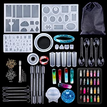 Resin Jewelry Making Kit - 160pcs epoxy Resin molds Jewelry molds for Resin Casting DIY Resin kit for Making Earring Necklace Bracelet Pendant - Silicone Resin Mold kit with Tools Set & Storage Bag