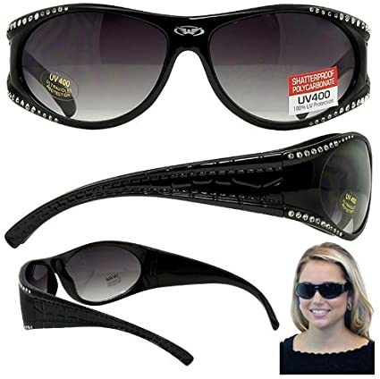 Marilyn Womens Fashion Motorcycle Sunglasses Black with Smoke Gradient Lenses