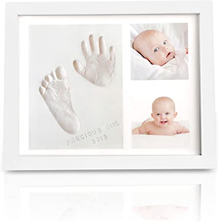 Baby Handprint Footprint Keepsake Kit - Baby Prints Photo Frame for Newborn - Baby Nursery Memory Art Kit Frames - Baby Shower Picture Frames BoysGirls - Perfect Baby Registry Gift Box (Alpine White)