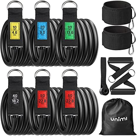 Unimi Resistance Bands Set, 13Pcs Exercise Bands Stackable up to 200lbs with Handles, Fitness Band Men Women with Door Anchor, Portable Bag, Ankle Strap, Home Gym Equipment for Strength, Yoga