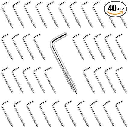 QWORK Carbon Steel Metal 7-Shaped Screw Right-Angle Hook Screw 40-Piece Set 50mm×17mm