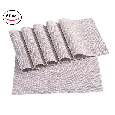 Placemats,Placemats for Dining Table,Heat-resistant Placemats, Stain Resistant Washable PVC Table Mats,Kitchen Table mats,Set of 6 (2:LINEN)