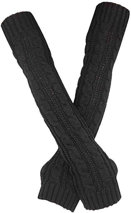 Womens Winter Warm Over Elbow Long Fingerless Thumb Hole Gloves Mittens Knitted Arm Warmer