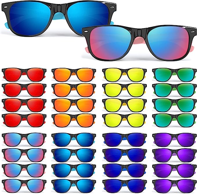 Kids Sunglasses Bulk for Ages 3-5 4-8 8-12 & Adults, 32 Pack Party Favors Neon Sunglasses with UV400 Protection, Great Gift for Birthday Supplies, Beach, Summer Pool Party, Goody Bag for Boys Girls