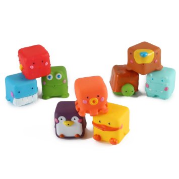 Cartoon Animal Blocks Rubber Water Bath Squirties for Baby (Set of 9)