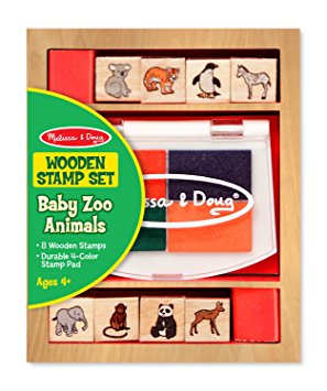 Melissa & Doug Baby Zoo Animals Wooden Stamp Set: 8 Stamps and 4-Color Stamp Pad