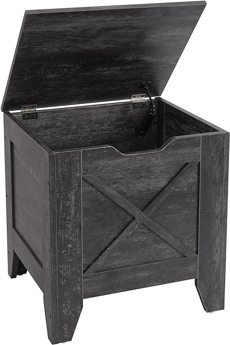 VECELO Toy Chest with Metal Safety Hinges, Ottoman Entryway Shoe Bench for Storage with Knotcushion, Industrial Wooden Barn Style,15 x 17.7 x 18.5 Inches for Bedroom, Living Room,Grey, Small