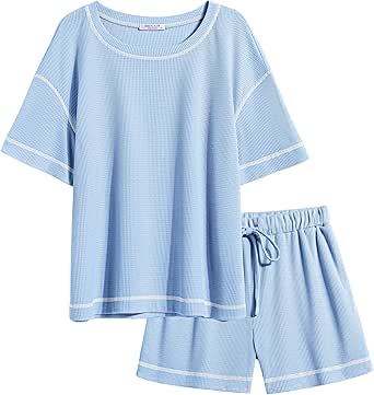 Ekouaer Women Pajama Sets Waffle Knit Lounge Set 2 Piece Outfits Loungewear Matching Set With Pockets