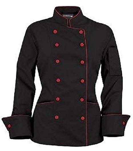 Long Sleeves Women's Ladies Chef's Coat Jackets with Contrast Buttons