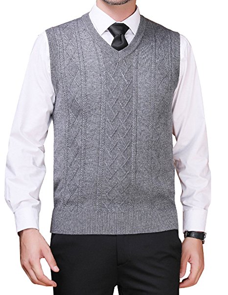 Zicac Men's V-Neck Solid Knitwear Vest Sleeveless Knitting