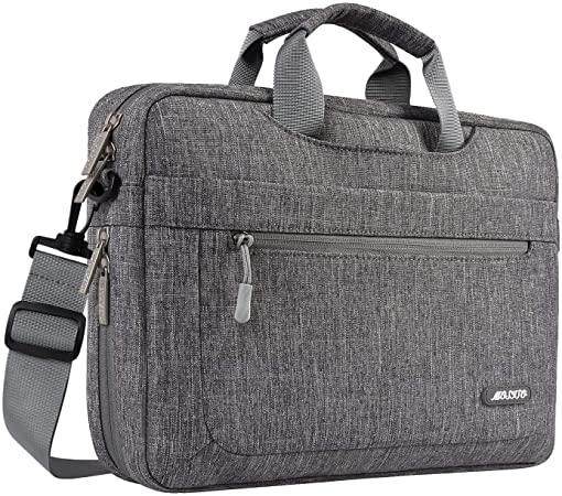 MOSISO Laptop Shoulder Bag Compatible with 15 inch MacBook Pro Touch Bar A1990 A1707, 14 inch Thinkpad, Polyester Messenger Carrying Briefcase Sleeve with Adjustable Depth at Bottom, Gray