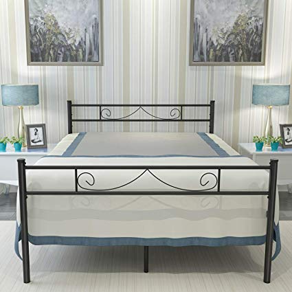 HAAGEEP Metal Platform Full Size Bed Frame With Headboard and Footboard 18 Inch Tall No Box Spring Needed Double Bedframe Storage