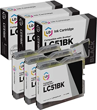 LD Compatible Ink Cartridge Replacement for Brother LC51BK (Black, 3-Pack)