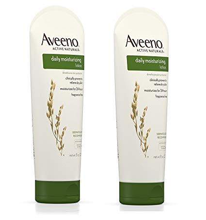 Aveeno Daily Moisturizing Body Lotion with Soothing Oat and Rich Emollients to Nourish Dry Skin, Fragrance-Free, 8 fl. oz (Pack of 2)