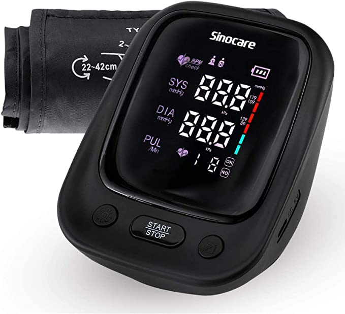 Sinocare Blood Pressure Machine Upper Arm Blood Pressure Machines for Home Use with Arrhythmic Pulse Detection, HD LED Large Screen & Voice Function, Adjustable Cuff (8.66in - 16.54in)