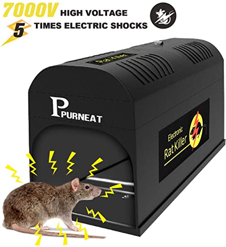 P PURNEAT Electric Rat Trap and Mouse, Rodent, Efective and Powerful Killer for Rats,Squirels Mice and Similar Rodents -Rats and Mice Catcher- 【2020 Upgraded Version】 Rodent Trap-Mess Free Operation