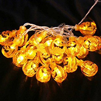 Pumpkin String Lights, SOMAN 7.2ft Yellow Smiling Face Pumpkin String Lights with 20 Lights,Battery Operated