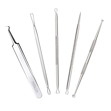 HotLife Professional Blackhead Remover Pimple Comedone Extractor Tools Set of 5, Best Splinter Acne Removal Kit and Skin Tools for Skin Blemishes, Whitehead, Pimples, Cysts and Zit Popper