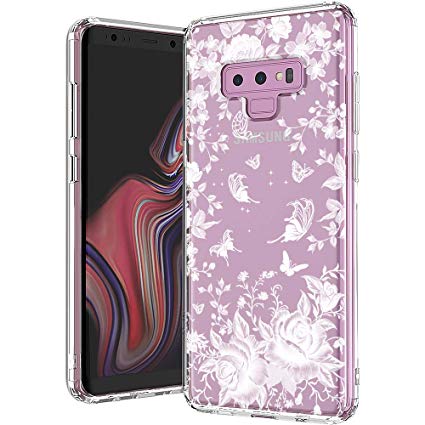 MOSNOVO Galaxy Note 9 Case, White Roses Garden Floral Flower Pattern Printed Clear Design Transparent Plastic Back Case with TPU Bumper Protective Case Cover for Samsung Galaxy Note 9