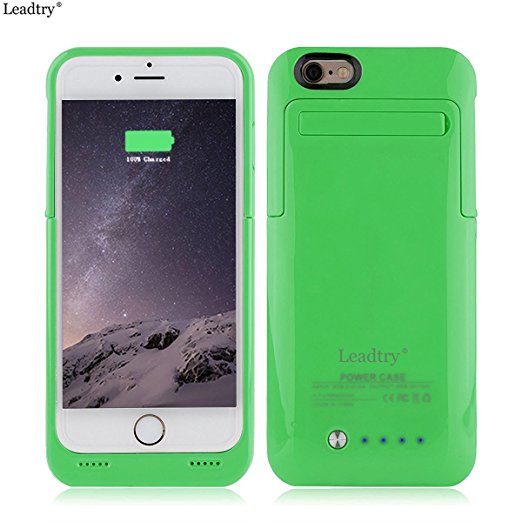 Leadtry® 2200mah Universal Slim Case Battery Rechargeable Portable Outdoor Moving Battery Slim Light External Battery Backup Case Charger Battery Case Cover for Iphone 5 5s 5c with 4 LED Lights and Built-in Pop-out Kickstand Holder Support IOS 6 IOS 7 IOS 8 Short Circuit Protection (green)