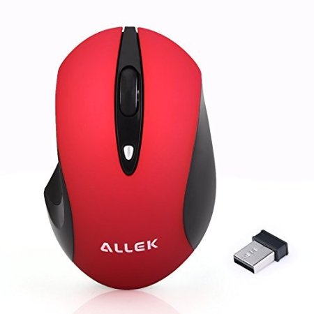 ALLEK Red 24GHz Noise Reduction Wireless Silent Click Mouse with 4 Buttons 1600 DPI