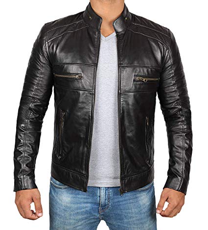 Black Leather Jacket Men - Café Racer Lambskin Men Leather Jacket