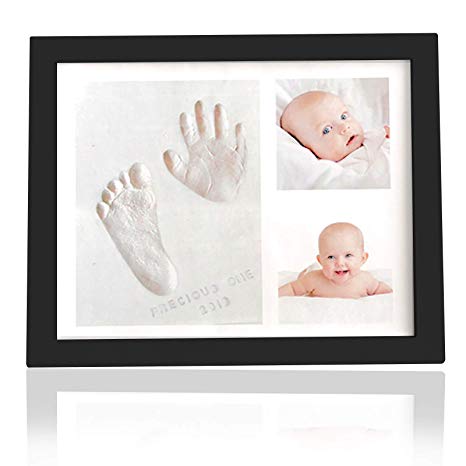 Baby Handprint Footprint Keepsake Kit - Baby Prints Photo Frame for Newborn - Baby Nursery Memory Art Kit Frames - Baby Shower Picture Frames Boys,Girls - Perfect Baby Registry Gift Box (Onyx Black)