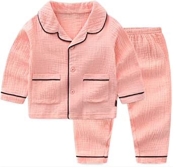 GLEAMING GRAIN Toddler Boys Pajama Set 100% Cotton Long Sleeve Kids Sleepwear Button Down Pjs Sets