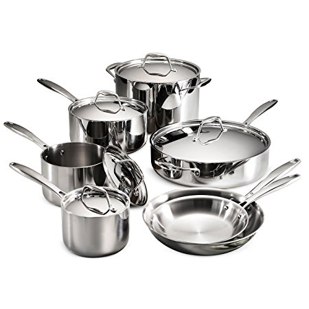 Tramontina 80116/249DS Gourmet 18/10 Stainless Steel Induction-Ready Tri-Ply Clad 12-Piece Cookware Set, 24cm, Stainless