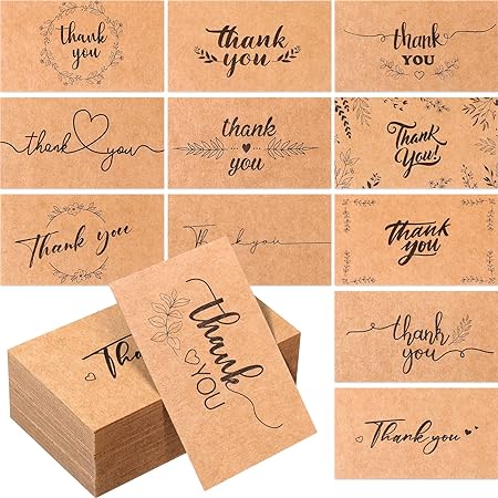 Outus 1200 Pcs Mini Thank You Cards Small Business Kraft Thank You Cards Bulk 2 x 3.5 Inches Thank You Postcards Business Card Stock Thank You for Your Order Cards for Customer Package Inserts