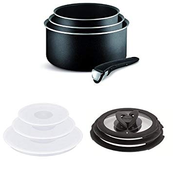 Tefal Ingenio Essential Non-Stick Saucepan Set, 4 Pieces   Ingenio Glass Lids   Ingenio Plastic Lids - Set of 3