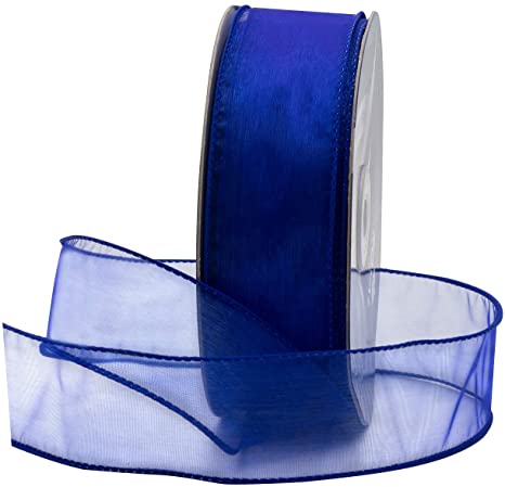 Royal Blue Organza Wired Sheer Ribbon 1.5" (#9) for Floral & Craft Decoration, 50 Yard Roll (150 FT Spool) Bulk by Royal Imports