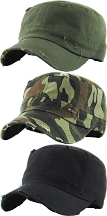 Funky Junque Military Style Cadet Hat Army Vintage Distressed Adjustable Cap