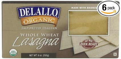 DeLallo Organic Whole Wheat Lasagna, Oven Ready, 9-Ounce Boxes (Pack of 6)