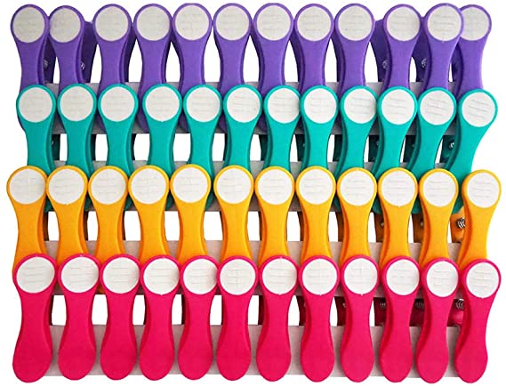 48 Clothes Pegs with Soft Grip - Purple, Turquoise, Yellow, Pink, White