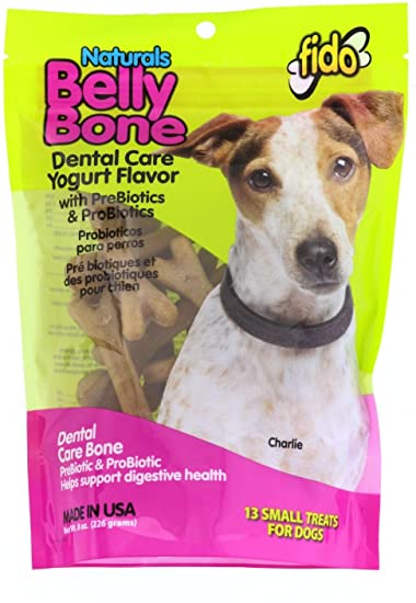 Fido Dental Care Belly Bones for Dogs, Yogurt Flavor - Safely Digestible Chew That Promotes Plaque and Tartar Control-Helps to Support Your Dog’s Digestive Health