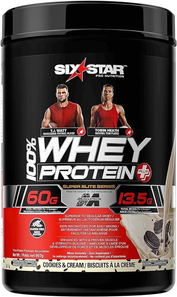 Whey Protein Powder, Six Star 100% Whey Protein Plus, Whey and BCAA and Creatine Monohydrate, Post Workout Muscle Recovery and Muscle Builder Protein Shakes for Men and Women, Cookies and Cream, 2 lbs
