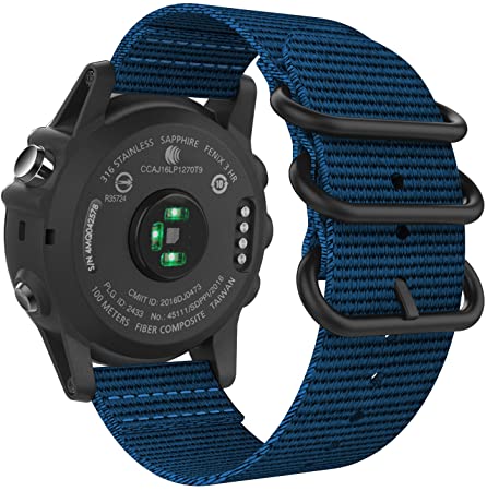 MoKo Band Compatible with Garmin Fenix 6X/Fenix 6X Pro/Fenix 3/Fenix 3 HR/Fenix 5X/5X Plus/D2 Delta PX/Descent mk1, Fine Woven Nylon Adjustable Replacement Strap with Double Buckle Ring - Royal Blue