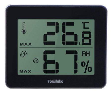 Youshiko Digital Thermometer Hygrometer  Humidity Temperature Monitor Meter 2 in 1 Large LCD Screen