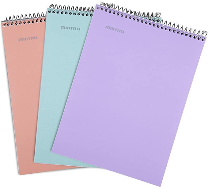 Mintra Office Top Bound Durable Spiral Notebooks - Strong Back, Left-Handed, 100 Sheets, Moisture Resistant Cover,School,Office,Business,Professional(Lavender, Salmon, Sage Green,College Ruled) 3Pack