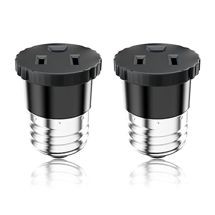 2 Pack, Light Socket to Plug Adapter, Light Bulb Socket Convert to Outlet Adapter (Black).