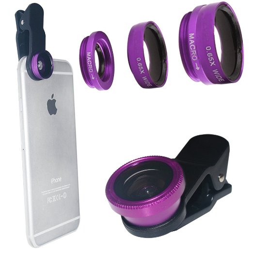 Luxsure® Universal 4 in 1 Camera Lens Kit Fish Eye Lens   2 in 1 Macro Lens   Wide Angle Lens   CPL Lens for iPhone 6/6 Plus/6s/6s plus/5/5S/4/4S,iPad Air/Mini,Samsung Galaxy/Note,Sony Xperia(Purple)