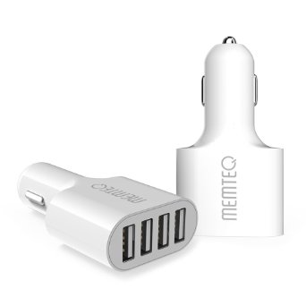 MEMTEQ 48W 9.6A 4-Port USB Car Charger with Smart ID Technology for iPhone 6s / 6 / 6 plus, iPad Air 2, Samsung Galaxy S6 / S6 Edge / Edge , Note 5, Nexus, HTC M9, Motorola, Nokia and More, White