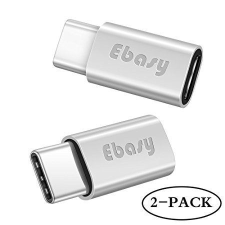 USB Type C Adapter, Ebasy Micro USB to USB C Adapter / Type C to Micro USB Converter for Macbook Pro, Galaxy S8 S8 , Google Pixel, Nexus 6P 5X, LG G5 G6, HTC 10, HUAWEI P9 and More(2-Pack, Silver)