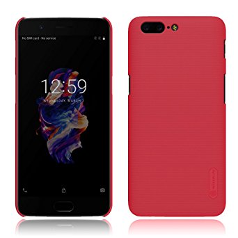 OnePlus 5 Case,Nillkin [With HD Screen Protector] Frosted Shield Anti fingerprints Hard PC Case Back Cover for OnePlus 5 (Red)